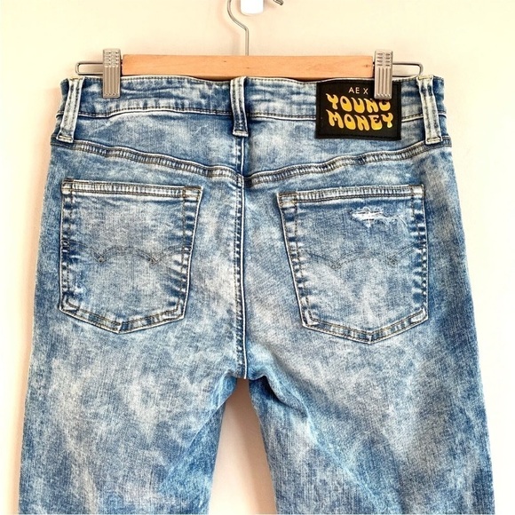 AMERICAN Eagle X Young Money Stacked Skinny Jeans Acid Wash Distressed 30X30 NEW - Picture 4 of 9